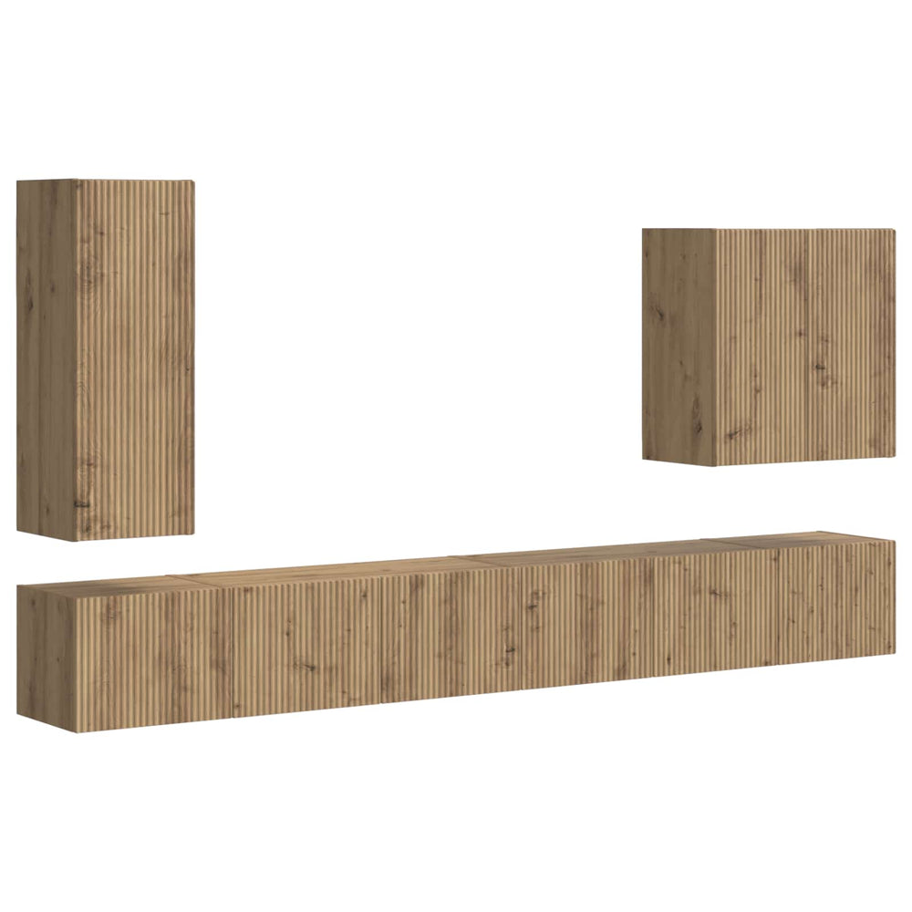 vidaXL TV Wall Shelf Set Wall-Mounted 6 pcs Artisan Oak
