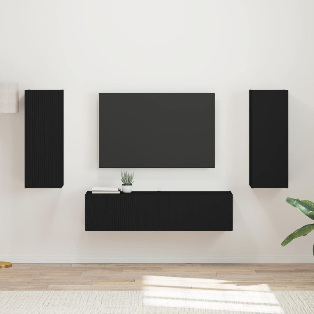 vidaXL TV Cabinet Set Wall Mounted 2 pcs Black Engineered Wood