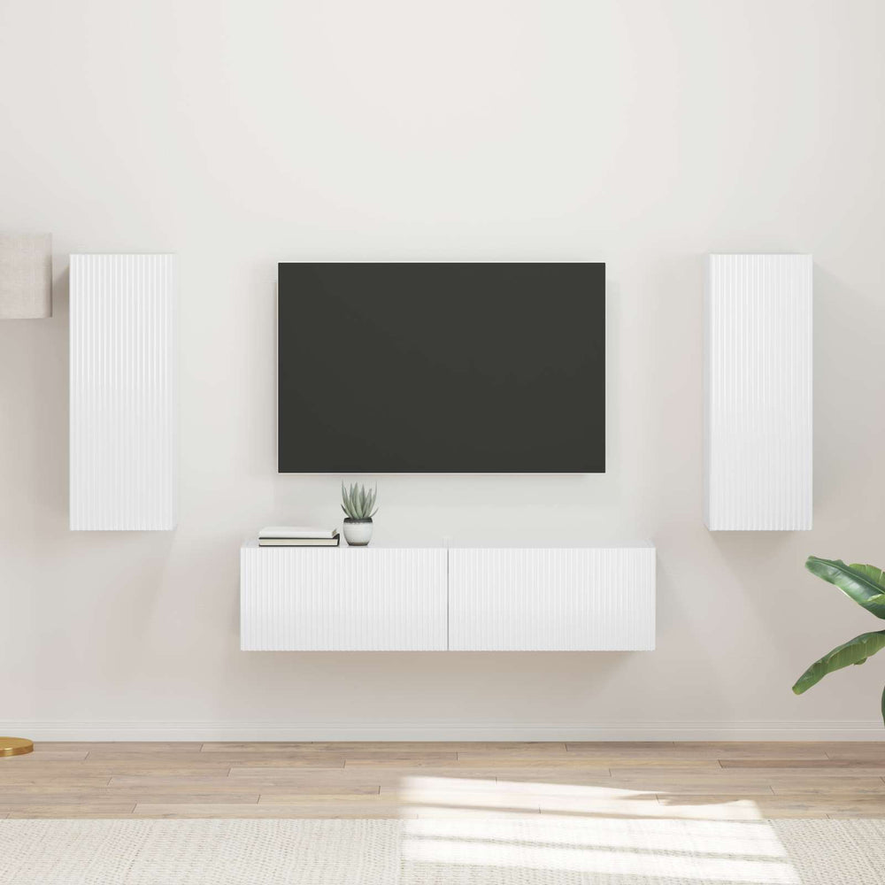 vidaXL TV Cabinet Set Wall-Mounted 2 pcs High Gloss White Engineered Wood