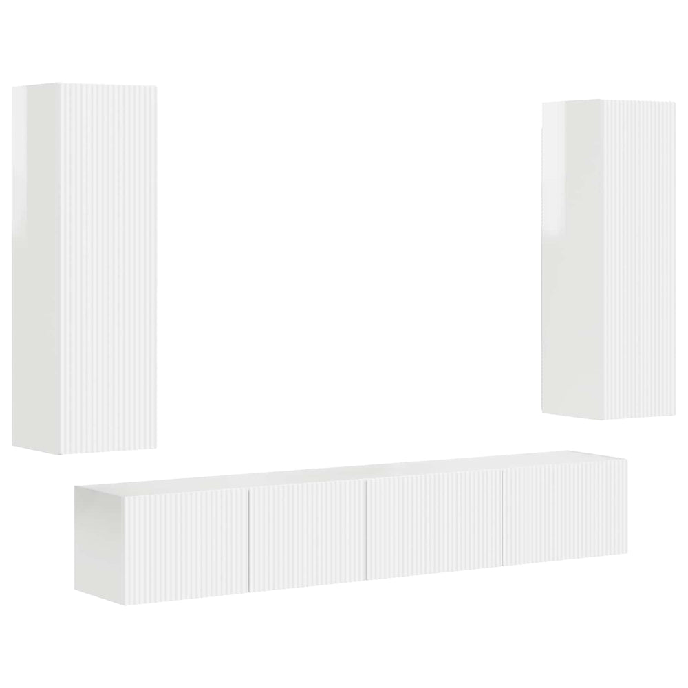 vidaXL TV Cabinet Set Wall-Mounted 3 pcs High Gloss White Engineered Wood