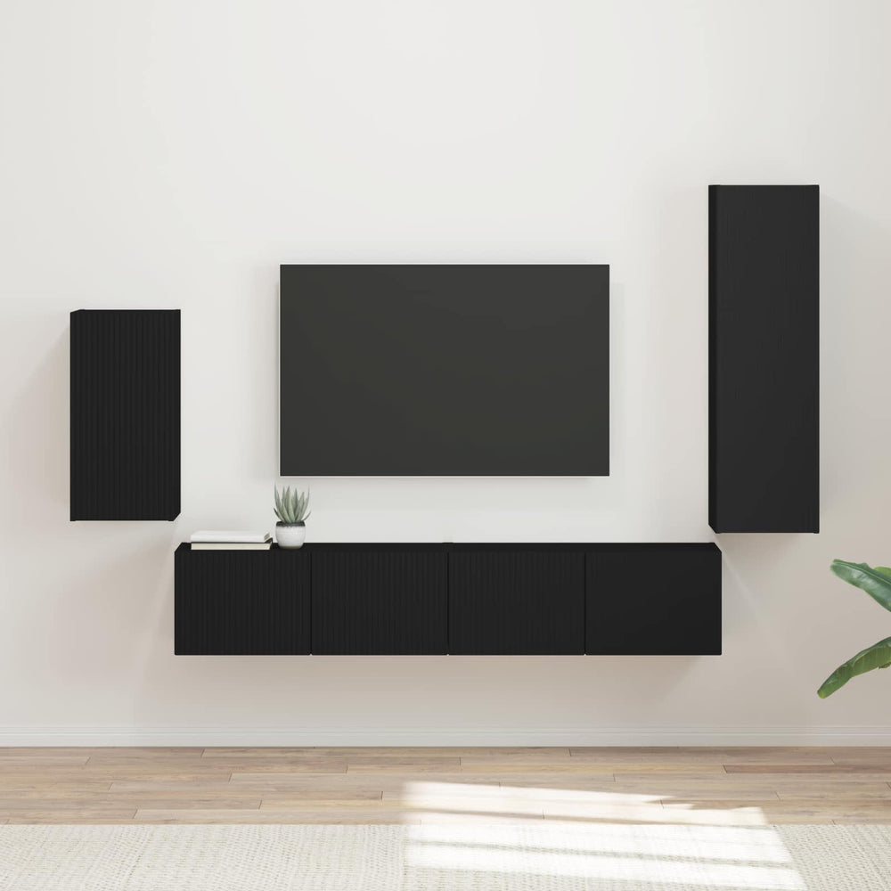 vidaXL TV Cabinet Set Wall-mounted 4 pcs Black Engineered Wood