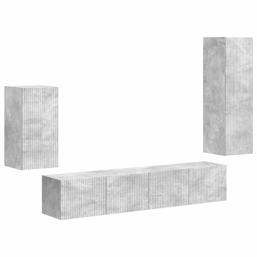 vidaXL TV Cabinet Set Wall-Mounted 4 pcs Concrete Grey Engineered Wood