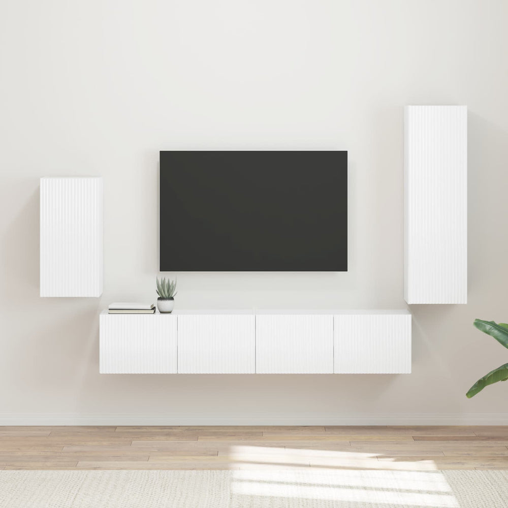 vidaXL TV Cabinet Set Wall-Mounted 4 pcs High Gloss White Engineered Wood