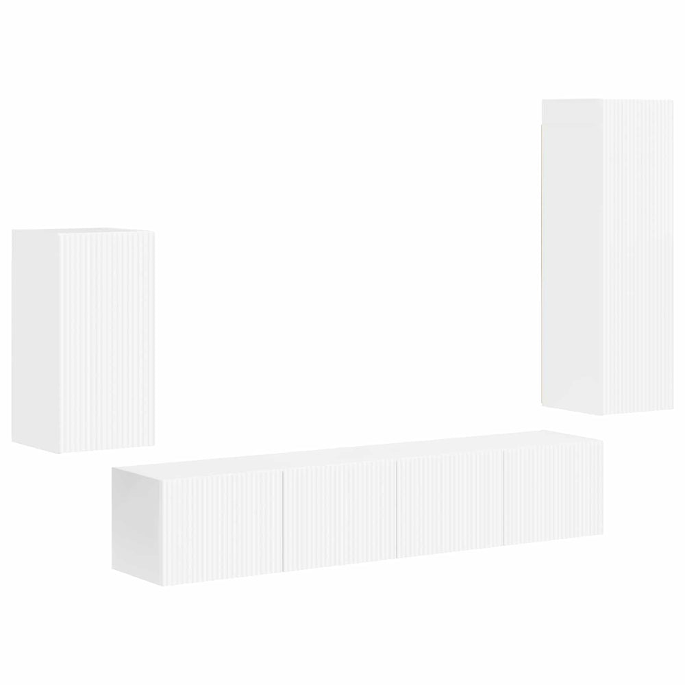 vidaXL TV Cabinet Set Wall-Mounted 4 pcs High Gloss White Engineered Wood