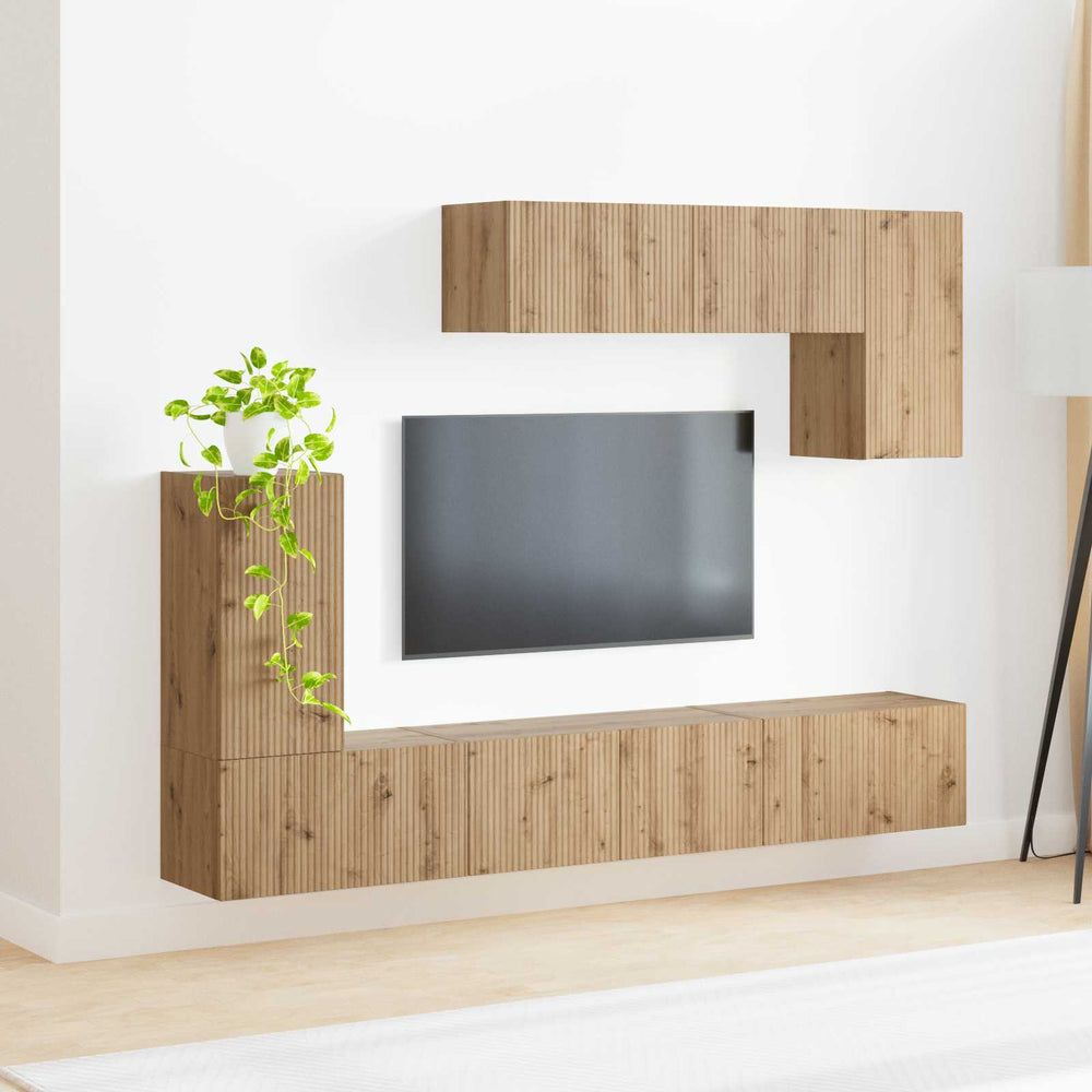 vidaXL TV Cabinet Set Wall-Mounted 5 pcs Black Engineered Wood