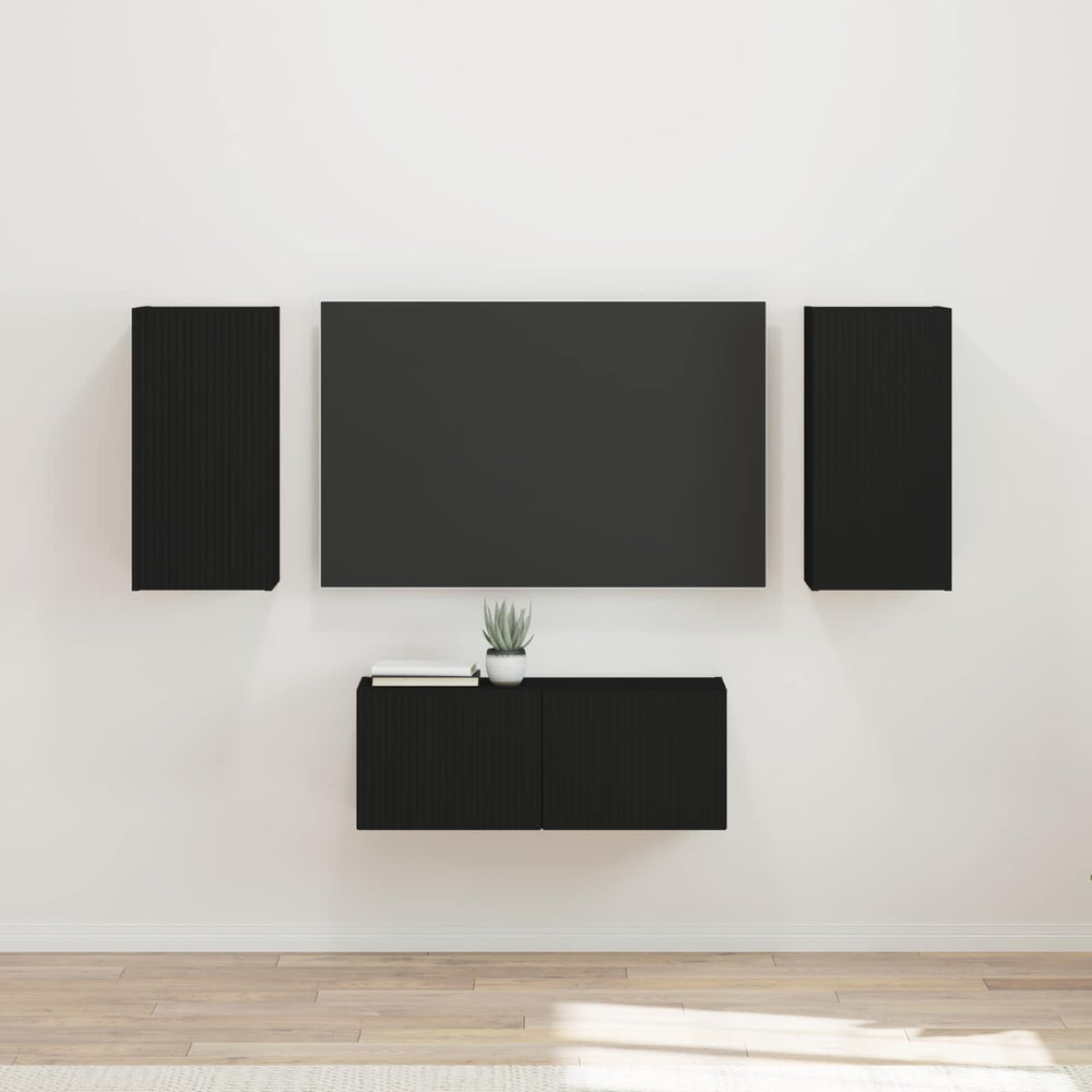 vidaXL Wall-Mounted TV Cabinet Set 6 pcs Black Engineered Wood