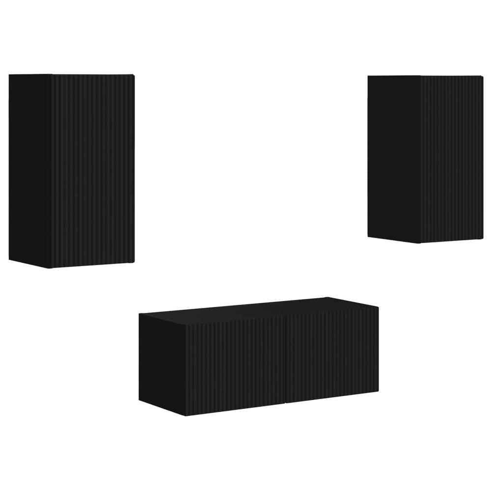 vidaXL Wall-Mounted TV Cabinet Set 6 pcs Black Engineered Wood