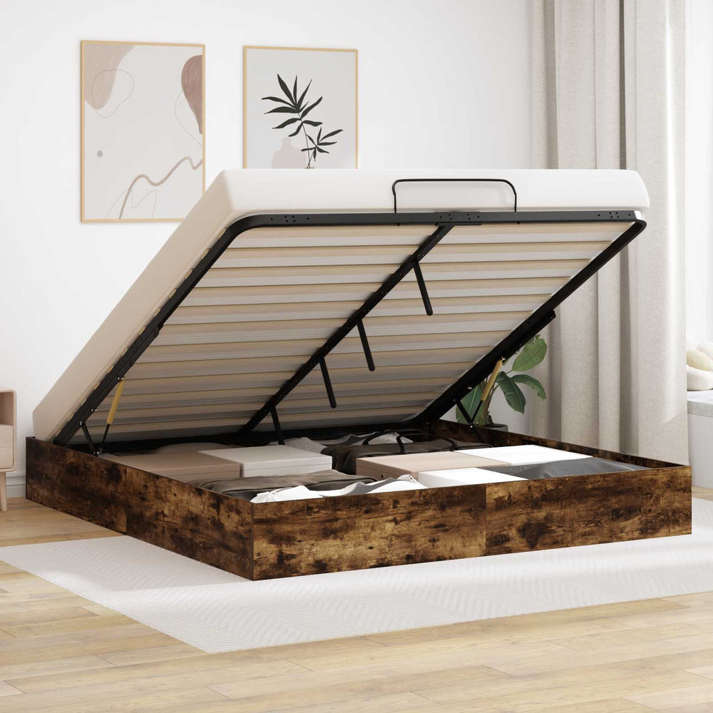 vidaXL Ottoman Bed Frame Smoked Oak 203 x 180 x 25 cm