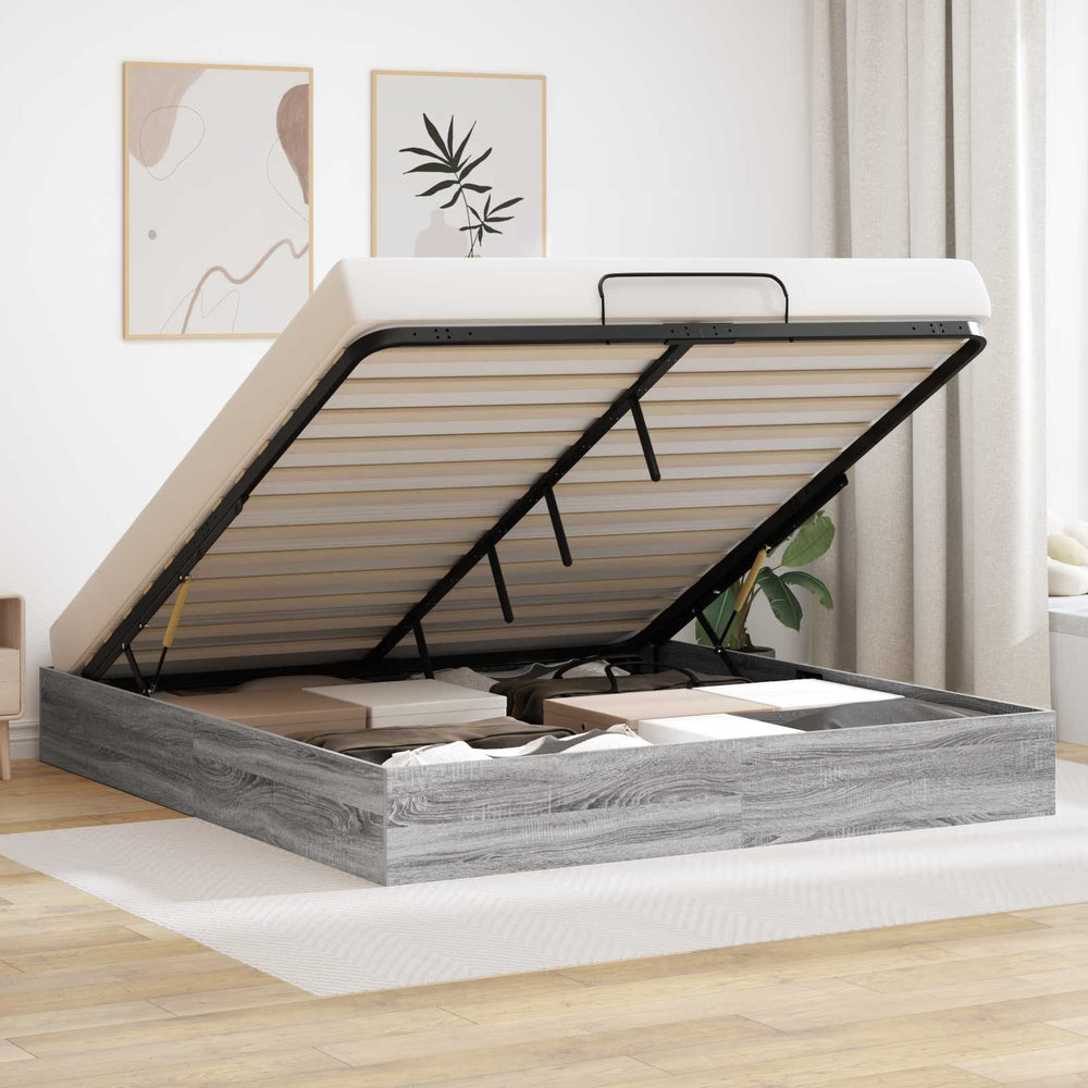 vidaXL Ottoman Bed Frame Grey Sonoma 203 x 180 x 25 cm