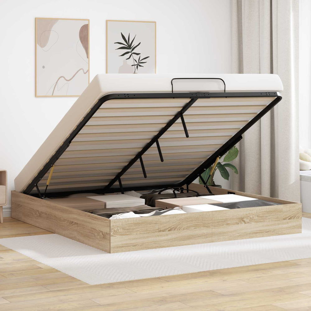 vidaXL Ottoman Bed Frame with Storage Sonoma Oak 203 x 160 x 25 cm