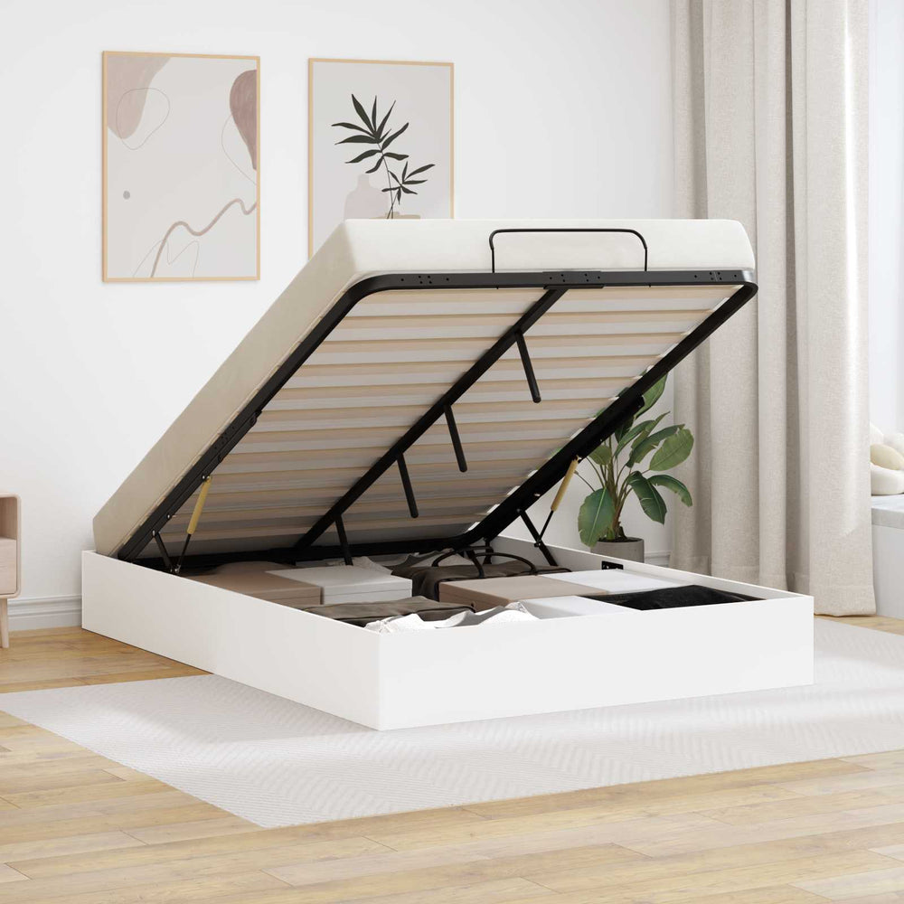 vidaXL Ottoman Bed Frame White 203 x 150 x 25 cm Engineered Wood
