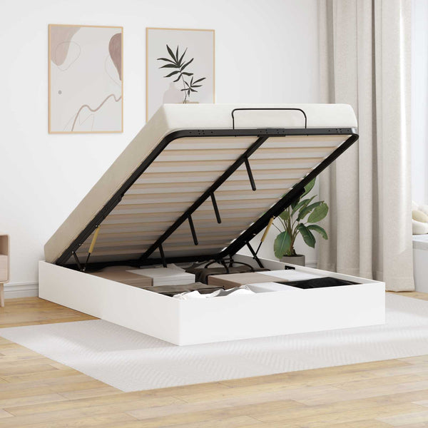 vidaXL Ottoman Bed Frame White 203 x 150 x 25 cm Engineered Wood