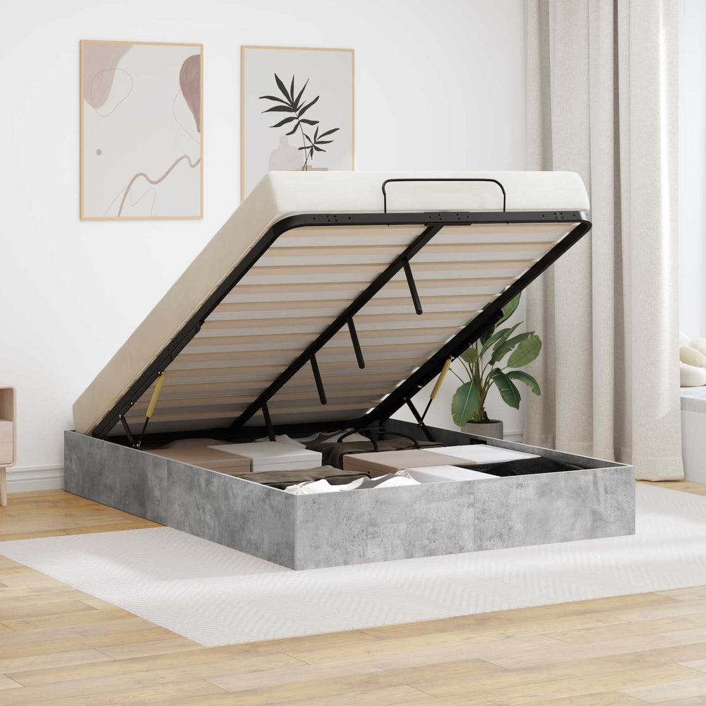 vidaXL Ottoman Bed Frame Concrete Gray 150 x 200 cm Engineered Wood