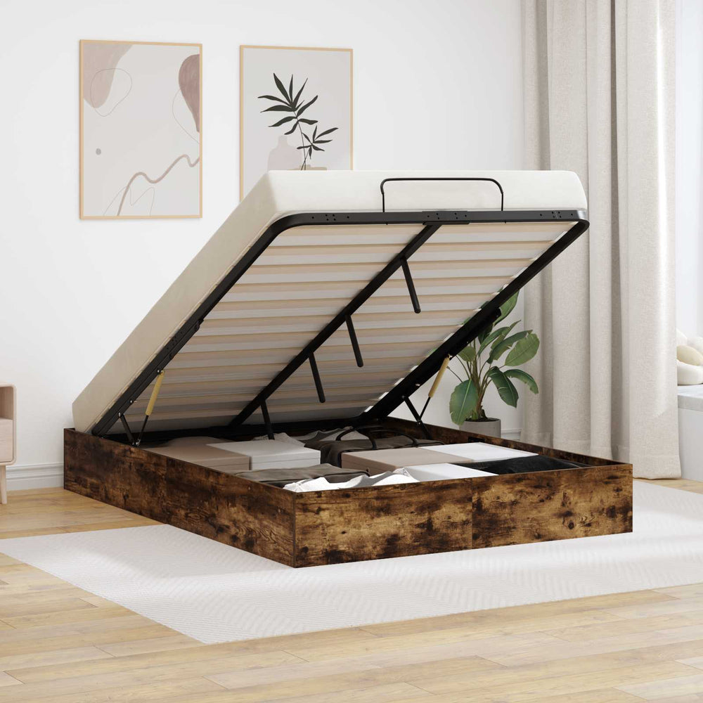 vidaXL Ottoman Bed Frame Smoked Oak 203 x 150 x 25 cm