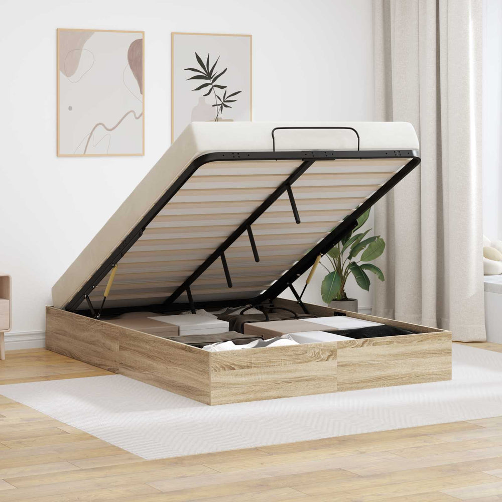 vidaXL Ottoman Bed Frame with Storage Sonoma Oak 203 x 140 x 25 cm