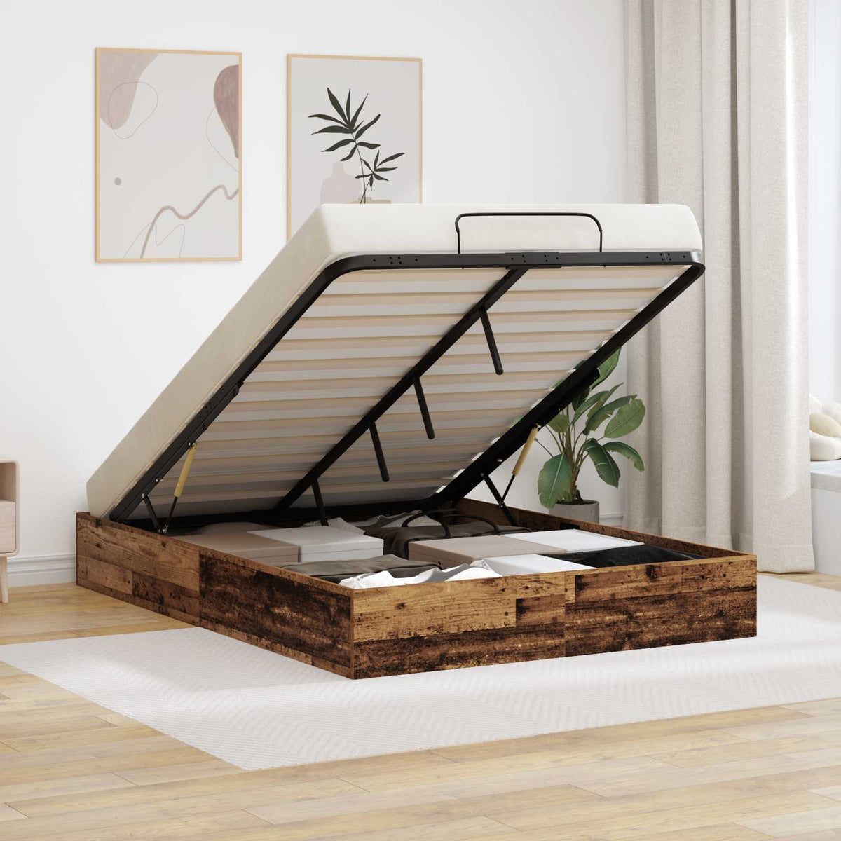 vidaXL Ottoman Bed Frame Reclaimed Wood 203 x 120 x 25 cm Engineered Wood