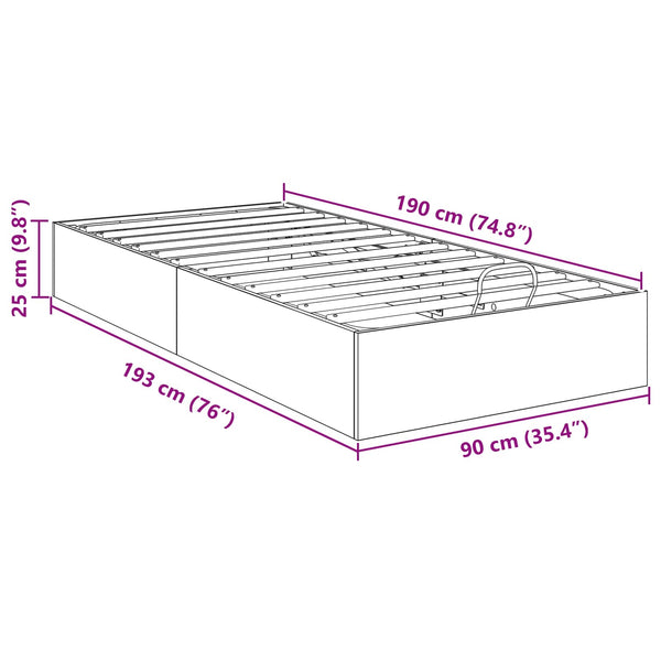 vidaXL Ottoman Bed Frame Black Oak 193 x 90 x 25 cm