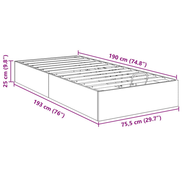 vidaXL Ottoman Bed Frame Artisan Oak 75.5 x 190 cm Engineered Wood