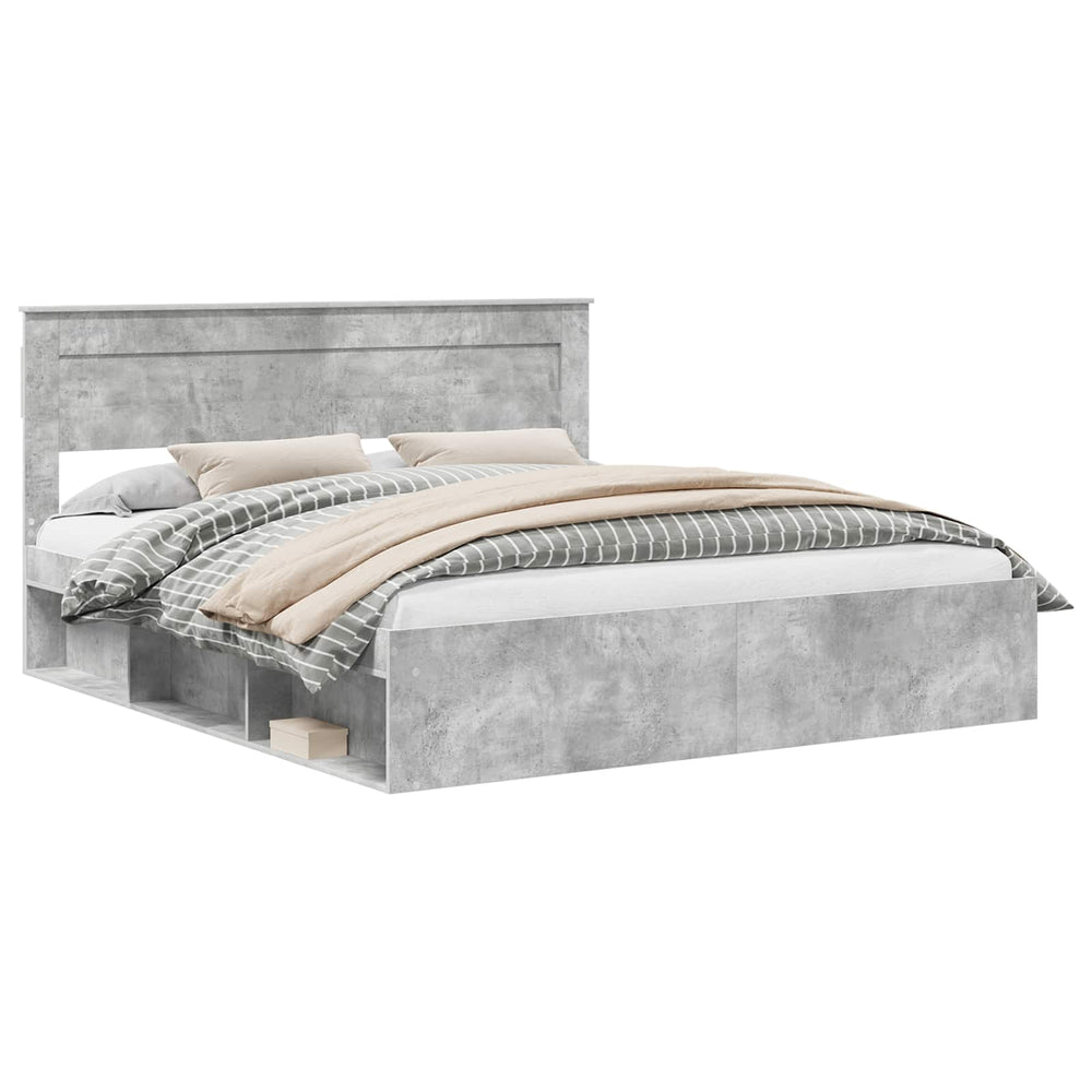 vidaXL Bed Frame with Headboard Concrete 200 x 200 cm Solid Pine Wood