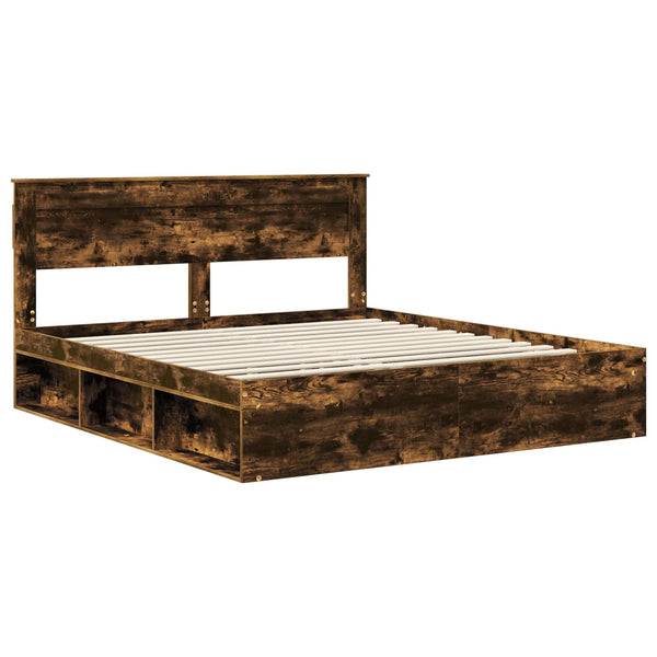 vidaXL Bed Frame Smoked Oak 200 x 200 cm Solid Pine Wood