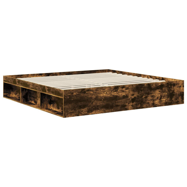 vidaXL Bed Frame Smoked Oak 200 x 200 cm Solid Pine Wood
