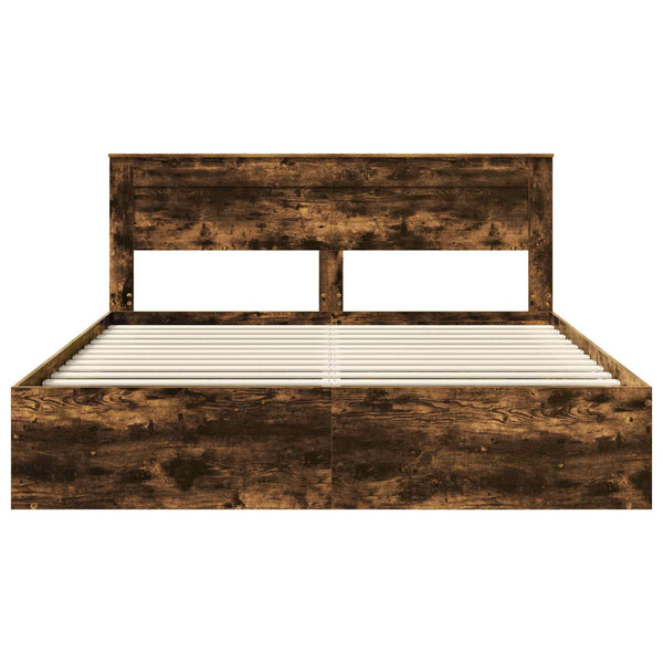 vidaXL Bed Frame Smoked Oak 200 x 200 cm Solid Pine Wood