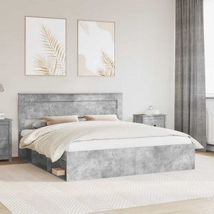 vidaXL Bed Frame with Headboard Concrete 180 x 200 cm Solid Pine Wood