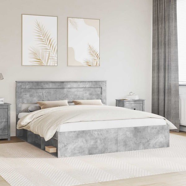 vidaXL Bed Frame with Headboard Concrete 180 x 200 cm Solid Pine Wood