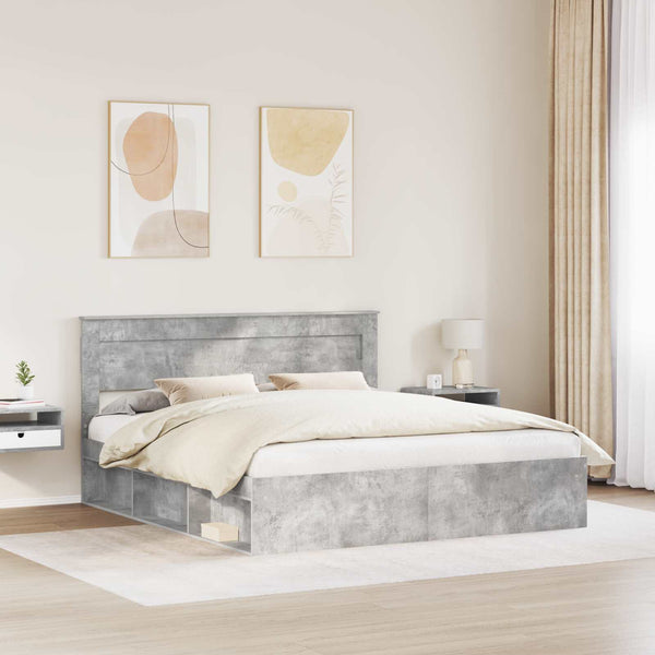vidaXL Bed Frame with Headboard Concrete 180 x 200 cm Solid Pine Wood