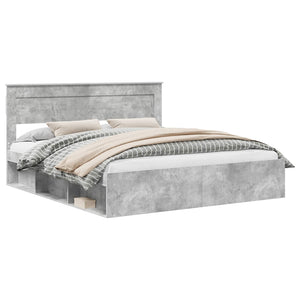 vidaXL Bed Frame with Headboard Concrete 180 x 200 cm Solid Pine Wood
