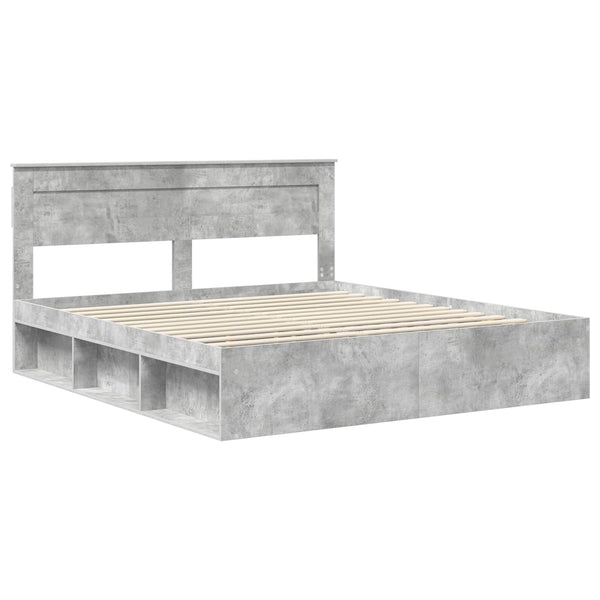 vidaXL Bed Frame with Headboard Concrete 180 x 200 cm Solid Pine Wood
