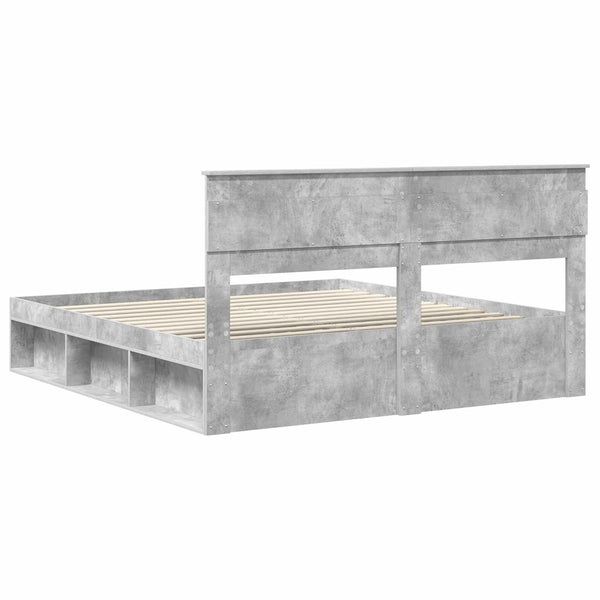 vidaXL Bed Frame with Headboard Concrete 180 x 200 cm Solid Pine Wood
