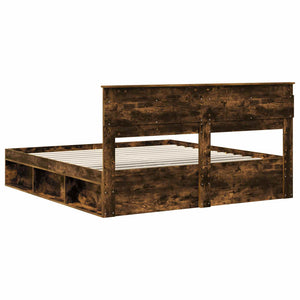 vidaXL Bed Frame Smoked Oak 180 x 200 cm Solid Pine Wood