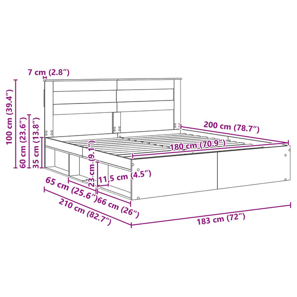 vidaXL Bed Frame Sonoma Grey 180 x 200 cm Solid Pine Wood