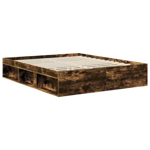 vidaXL Bed Frame Smoked Oak 160 x 200 cm Solid Pine Wood