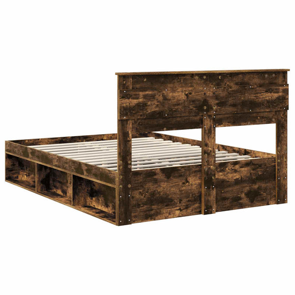 vidaXL Bed Frame Smoked Oak 160 x 200 cm Solid Pine Wood