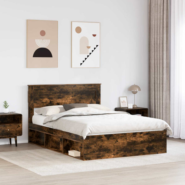 vidaXL Bed Frame Smoked Oak 150 x 200 cm Solid Pine Wood