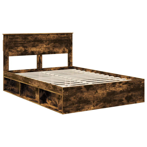 vidaXL Bed Frame Smoked Oak 150 x 200 cm Solid Pine Wood