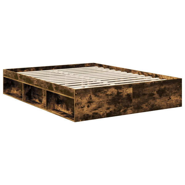 vidaXL Bed Frame Smoked Oak 150 x 200 cm Solid Pine Wood