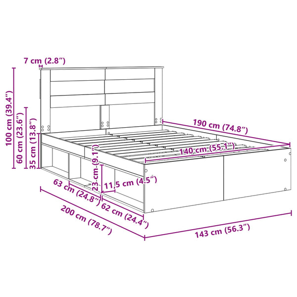 vidaXL Bed Frame Black 140 x 200 cm Solid Pine Wood