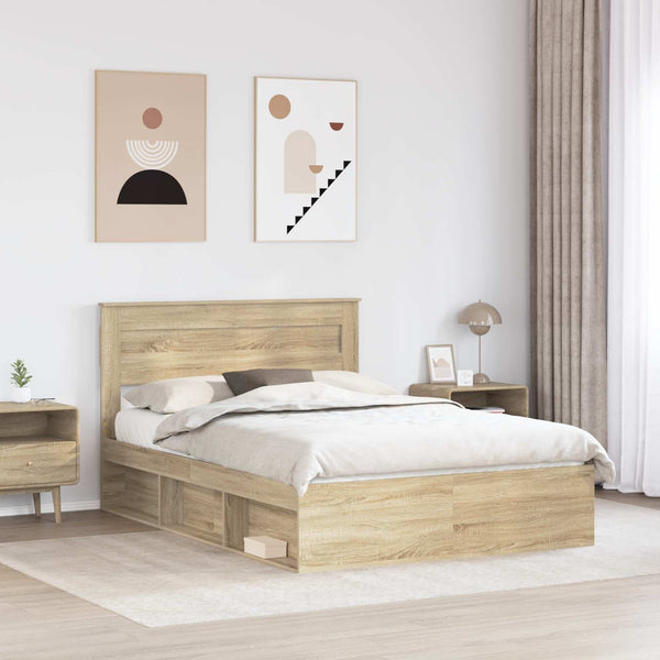 vidaXL Bed Frame Sonoma 140 x 190 cm Solid Pine Wood
