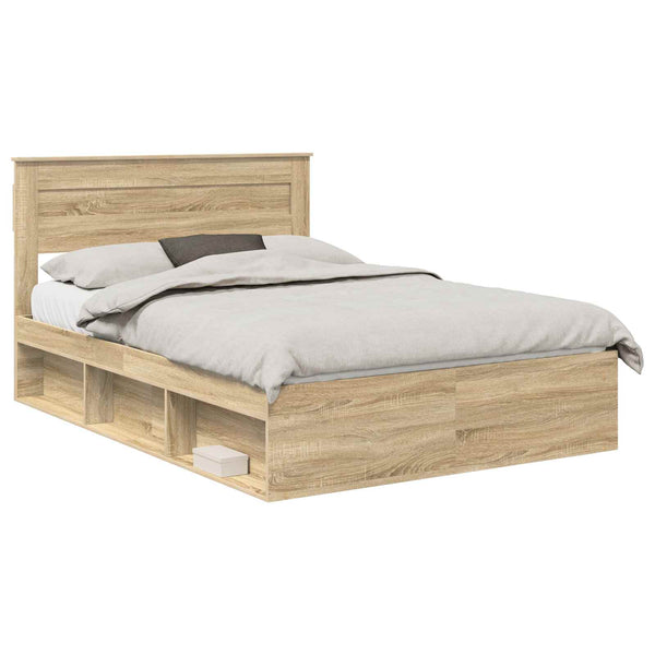 vidaXL Bed Frame Sonoma 140 x 190 cm Solid Pine Wood