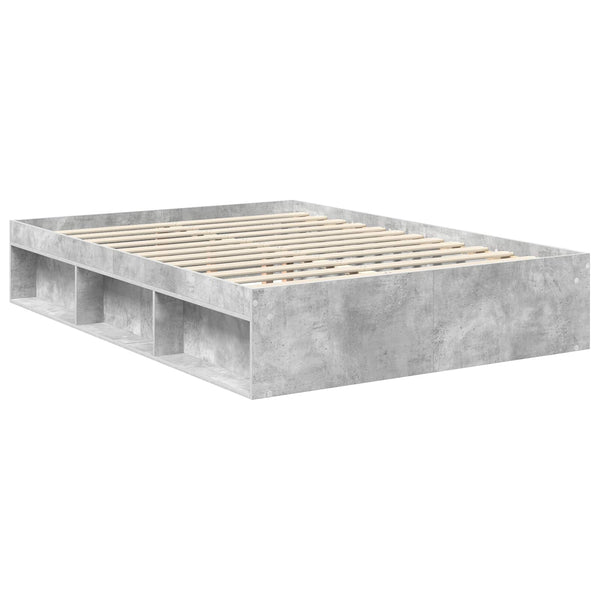 vidaXL Bed Frame with Headboard Concrete 140 x 190 cm Solid Pine Wood