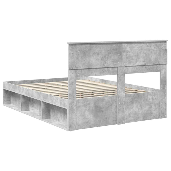 vidaXL Bed Frame with Headboard Concrete 140 x 190 cm Solid Pine Wood