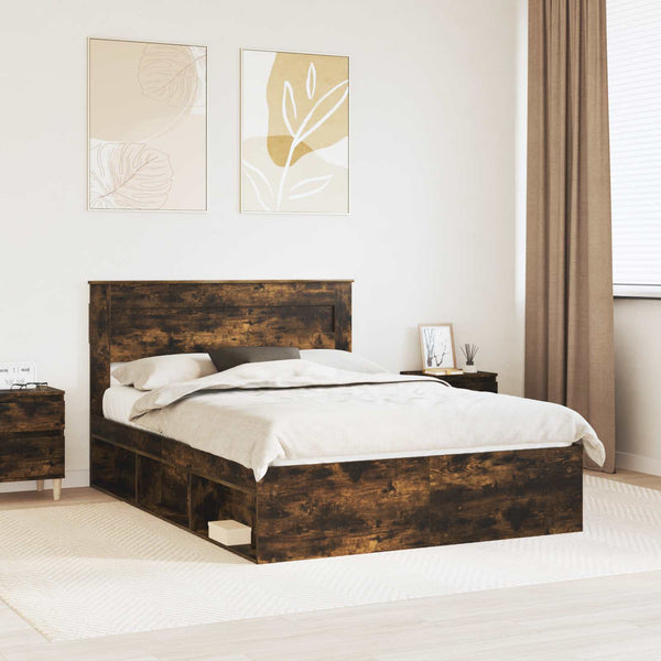 vidaXL Bed Frame Smoked Oak 140 x 190 cm Solid Pine Wood