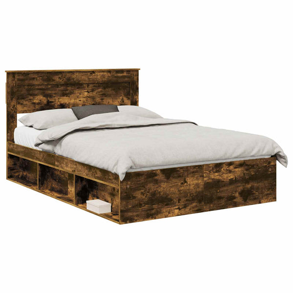 vidaXL Bed Frame Smoked Oak 140 x 190 cm Solid Pine Wood