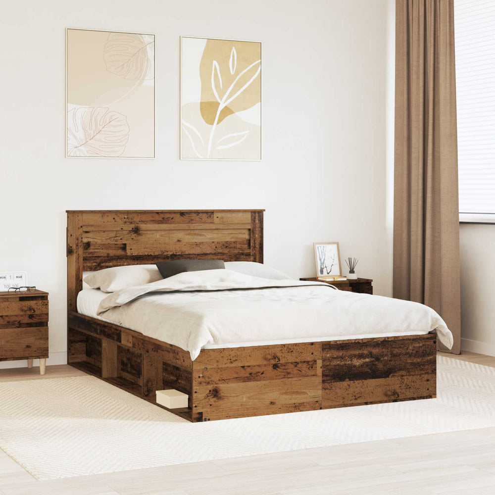 vidaXL Bed Frame Reclaimed Wood 140 x 190 cm Solid Pine Wood