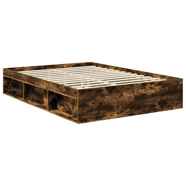 vidaXL Bed Frame Smoked Oak 140 x 200 cm Solid Pine Wood
