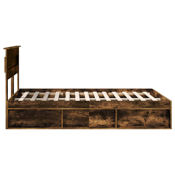 vidaXL Bed Frame Smoked Oak 140 x 200 cm Solid Pine Wood