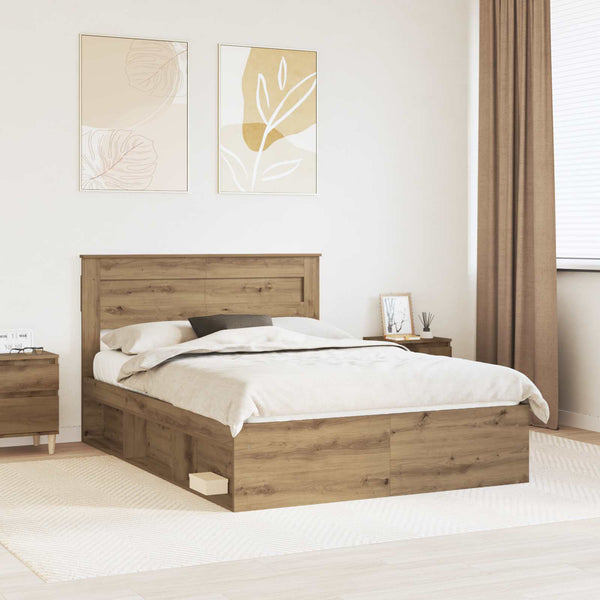 vidaXL Bed Frame with Headboard Craft Oak 140 x 200 cm